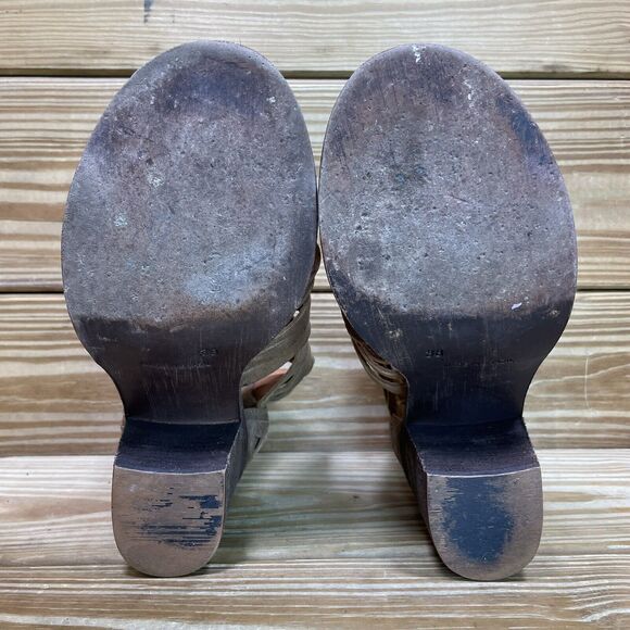 Chocolat Blu Womens EU 38 US 7.5-8 Block Heel Sandals Brown Leather Woven Shoes - Picture 9 of 10